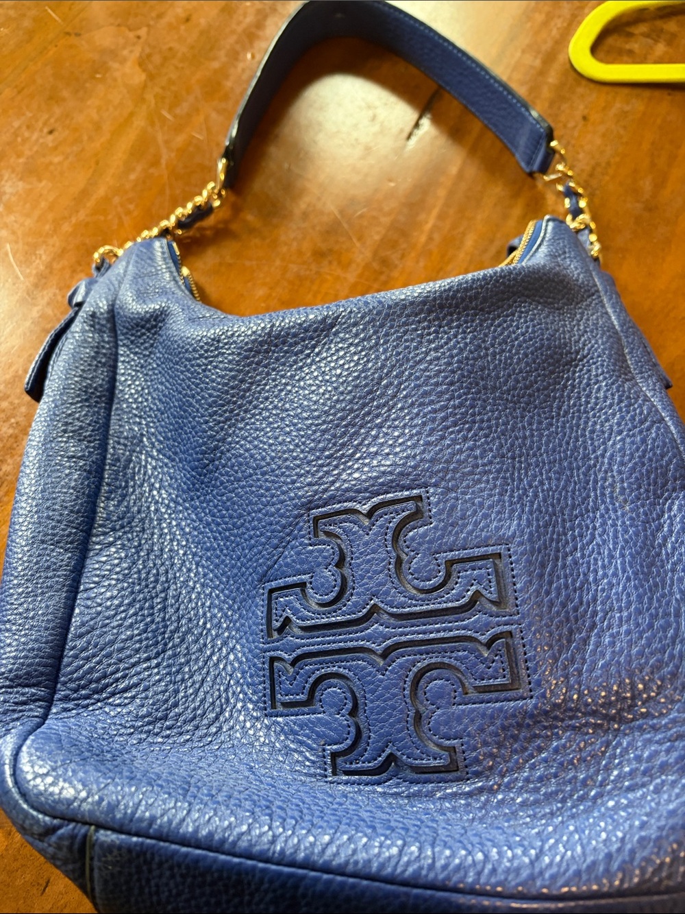 Tory Burch Navy Pebbled Leather Shoulder Hobo